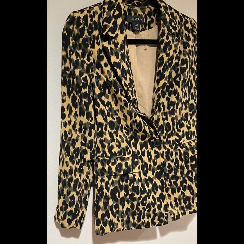 New Halogen Nordstrom Taupe Animal Print Leopard One Button Blazer XXS Petite - Picture 5 of 12